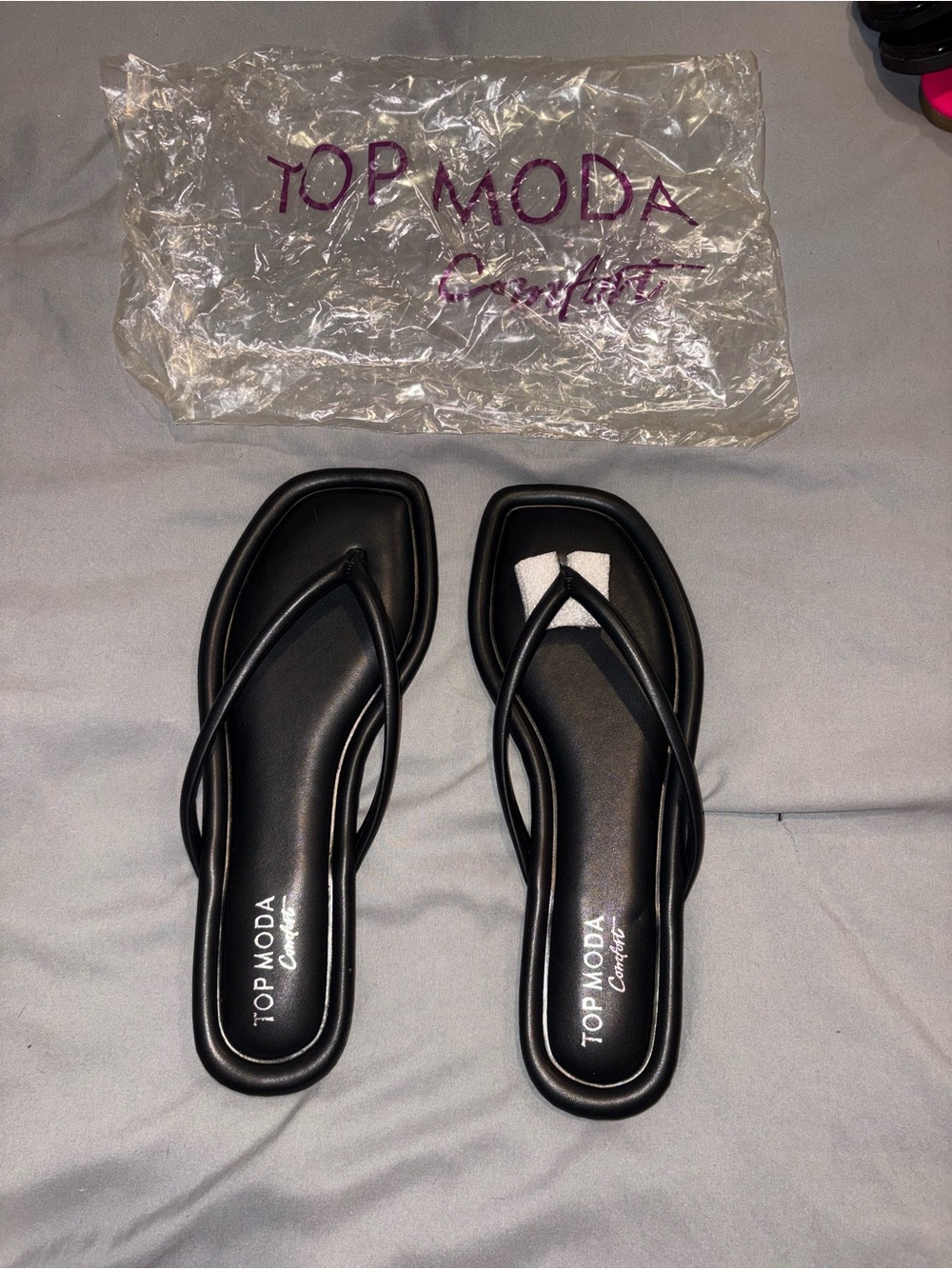 Top Moda Comfort Black Strappy Square-Toe Sandals